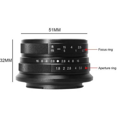 7Artisans 25mm F1.8 APS-C - obiektyw, wymiary